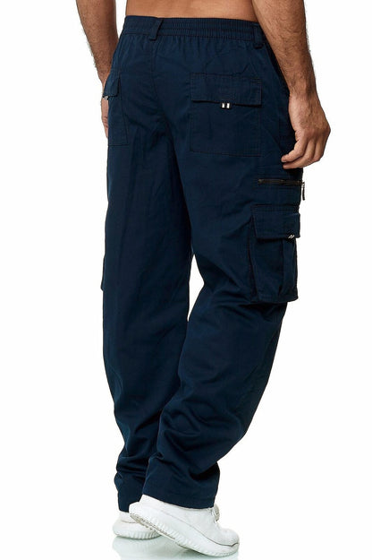 Men's Cargo Pants Elastic Waist Multiple Pockets Full Length Pants Outdoor Sports Casual