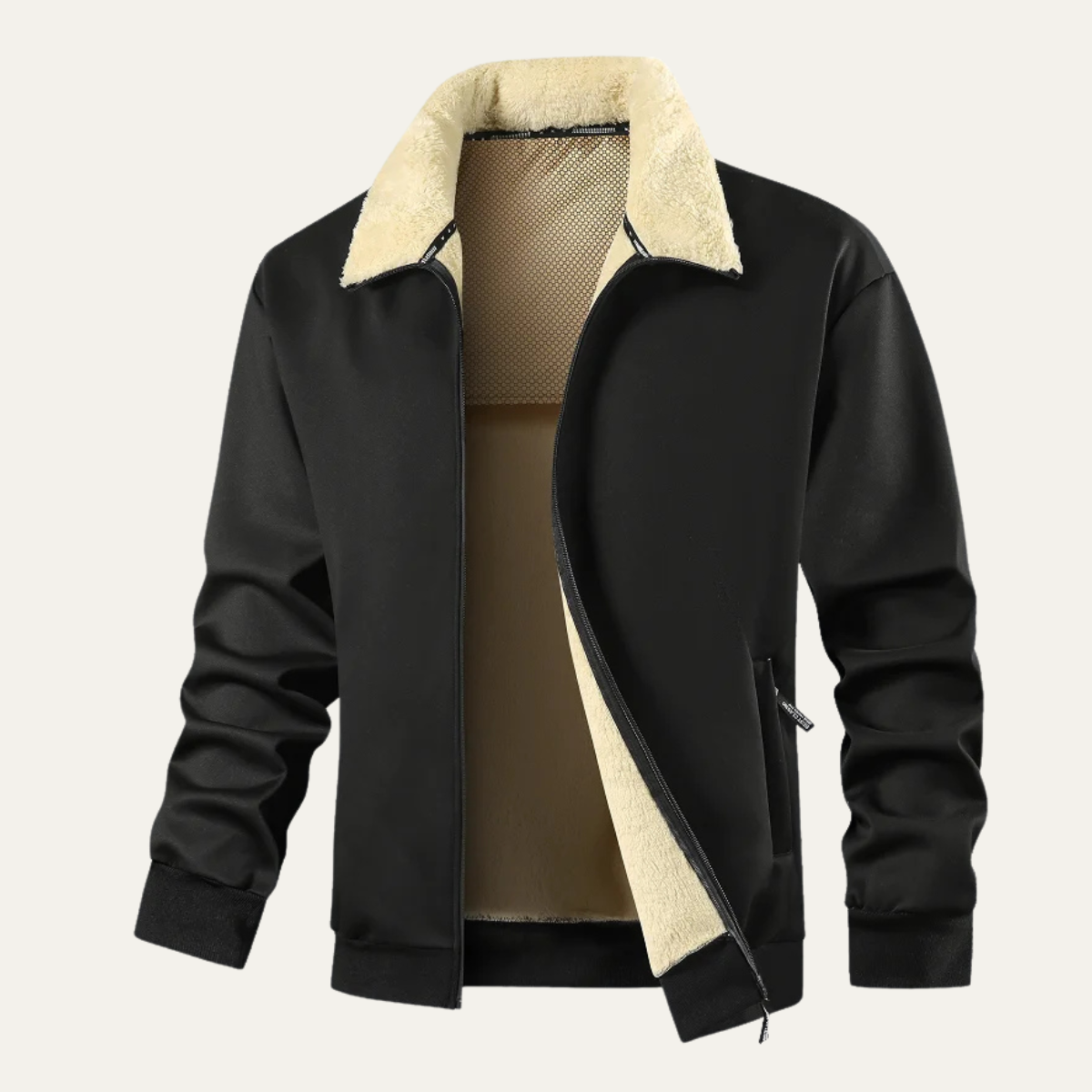 Warm Mens Wool Coat with Faux Fur Trim