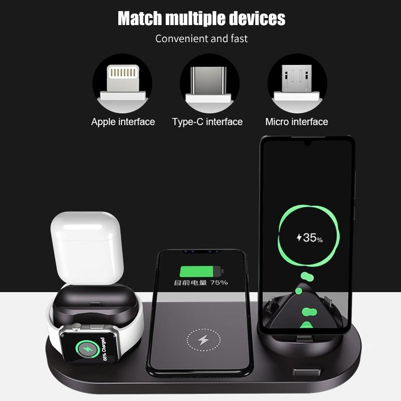 6 In 1 Wireless Charger For IPhone/Android/Type-C