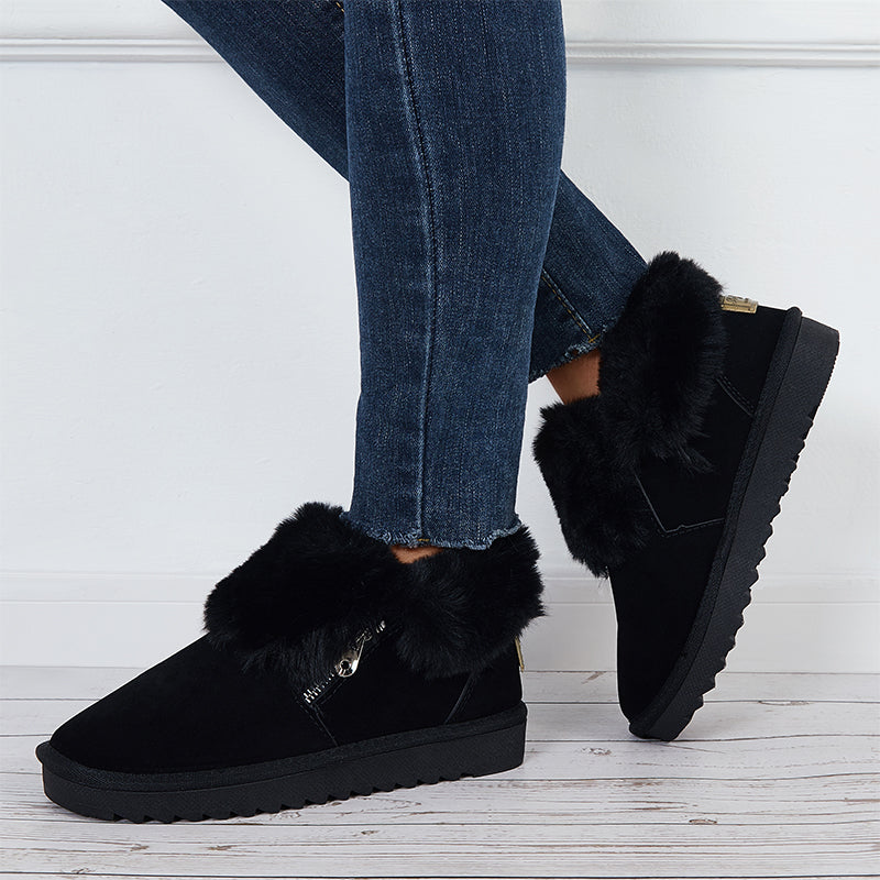 Plush Flats Slip on Snow Boots Faux Fur Lined Loafer Shoes