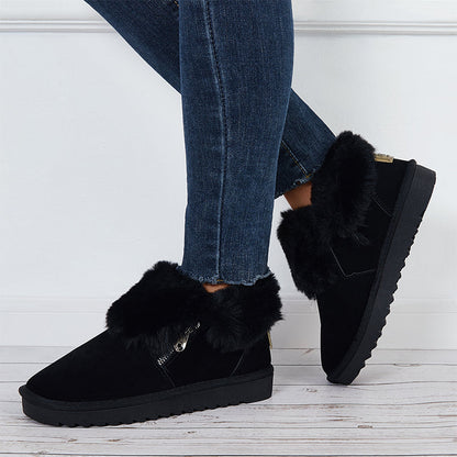 Plush Flats Slip on Snow Boots Faux Fur Lined Loafer Shoes