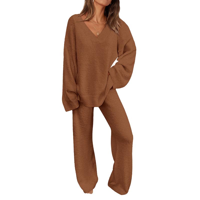 Comfy 2-Piece Loungewear Set Soft Top & Wide Leg Pants
