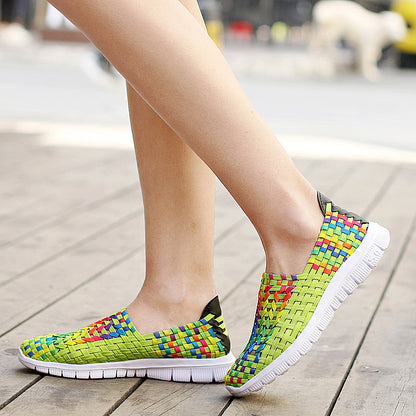 Women Casual Flats Loafers Fantasy Color Mesh Hand Woven Shoes