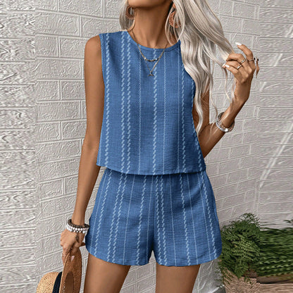 Women's Casual Cotton Sleeveless Top and Shorts Set