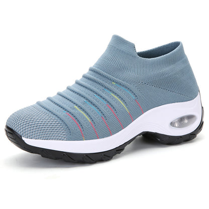 Woman's Striped Pattern Knit Sports Shoes