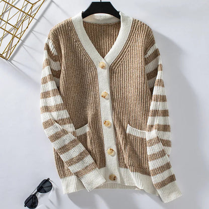 Cozy Ladies Open Neck Knitted Pocket Sweater