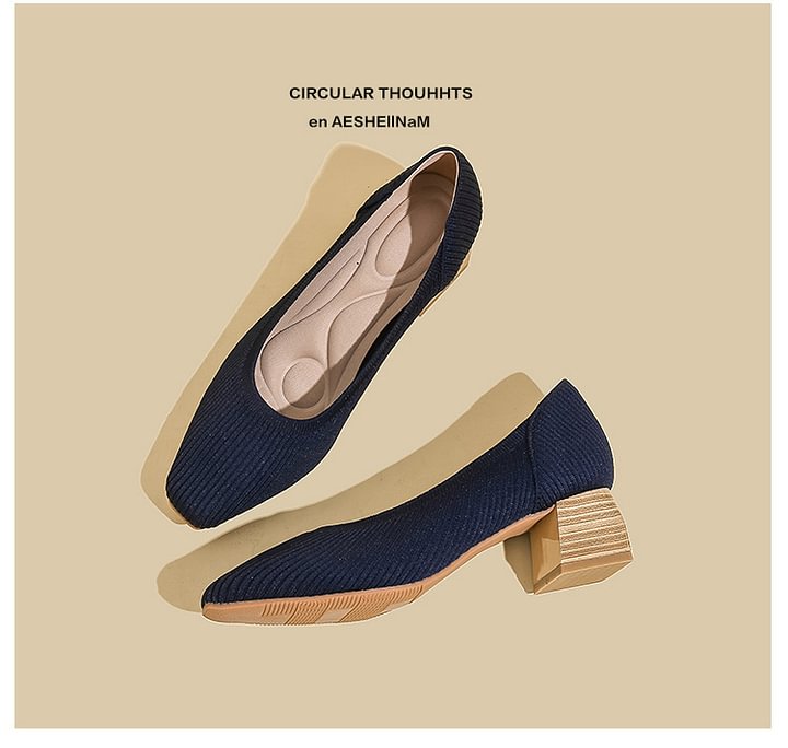 Comfortable Classy Knit Cap Toe Flats-Dark Blue