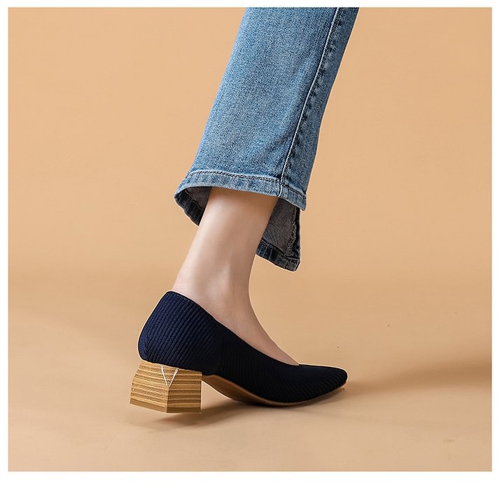 Comfortable Classy Knit Cap Toe Flats-Dark Blue
