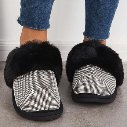Black Warm Faux Fur Mule Slipper Furry Soft Slip on Shoes