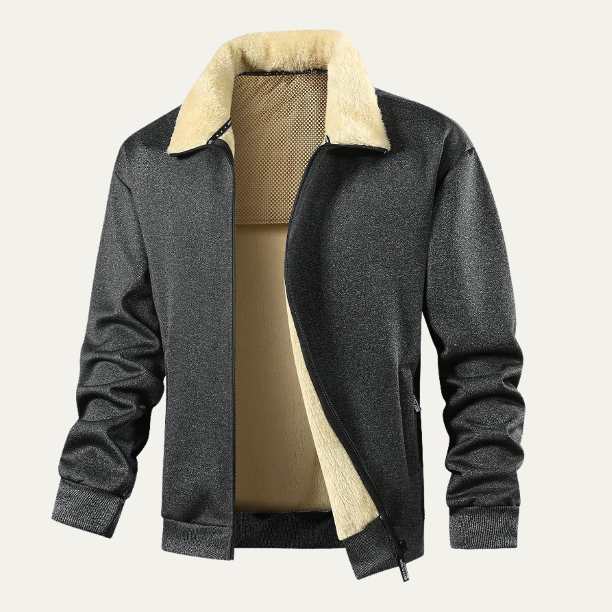 Warm Mens Wool Coat with Faux Fur Trim