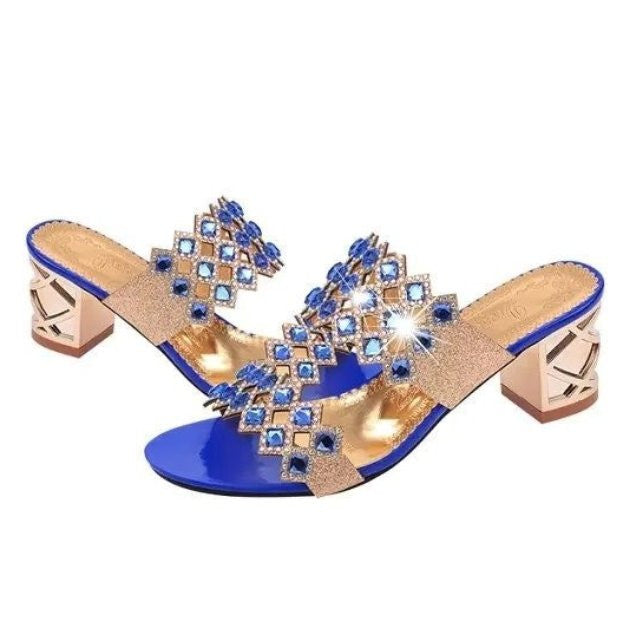 Chunky Heel Sandals For Women Comfy Rhinestone Light Fashionable Footwear