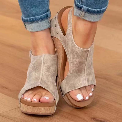 Women's Cork Platform Wedges Slingback Ankle Buckle Strap Sandals