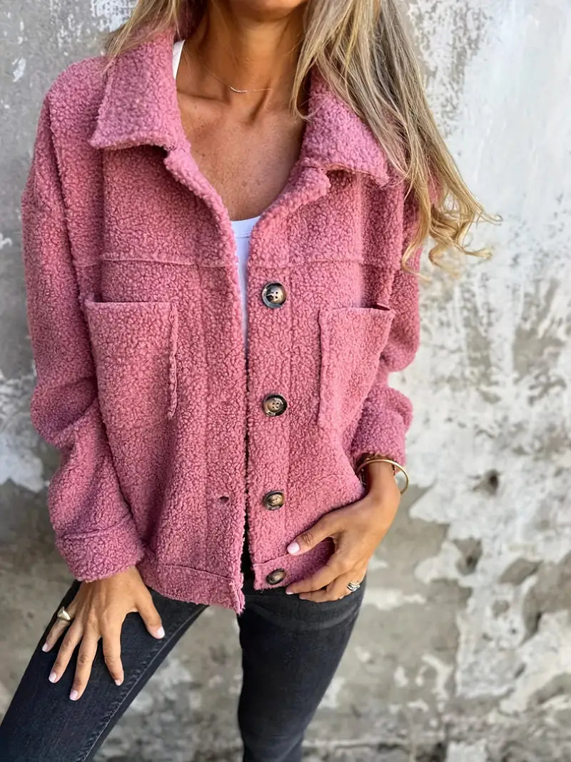 Green Long Teddy Jacket for Everyday Wear - OutfitLondon