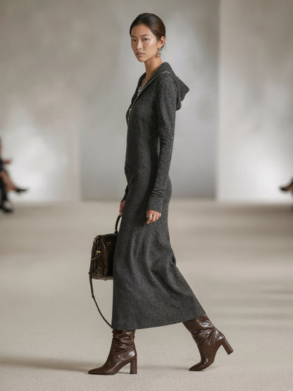 Cozy Hooded Zip Up Tunic Dress