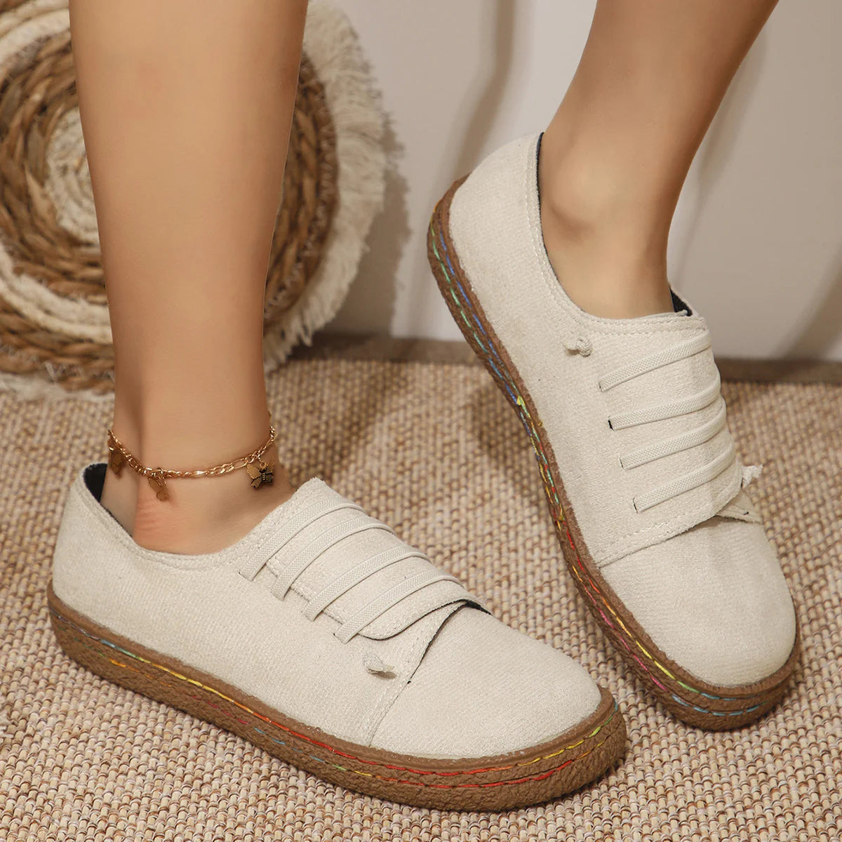 Women's Lightweight Slip-ons with Elastic Laces and Non-slip Sole