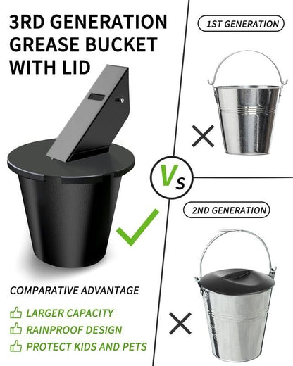 Upgraded Grease Bucket with Secure Lid & Silicone Liner