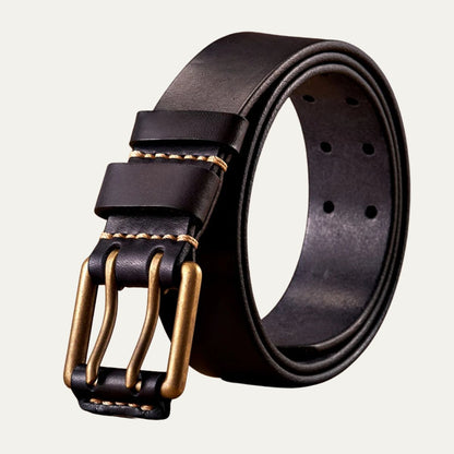 Classic Wide Leather Double Buckle Belt - OutfitLondon