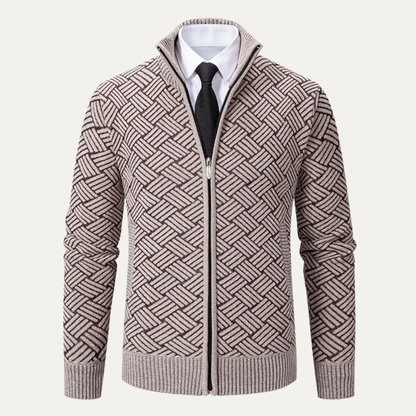 Men's Classic Knit Pattern Jacket with Stand Collar
