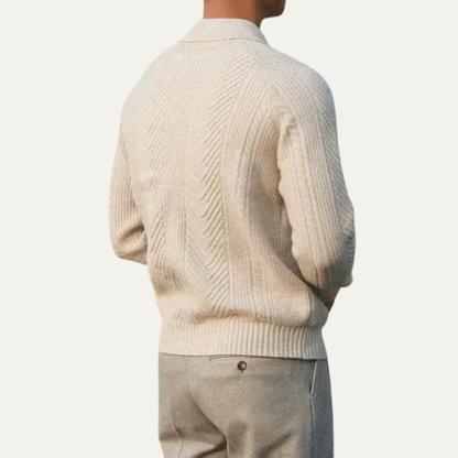 Men's Patterned Zip Neck Knit Polo Shirt