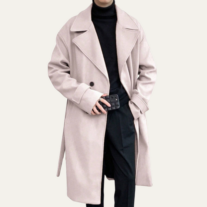 Classic Mens Wool Overcoat with Waist Belt