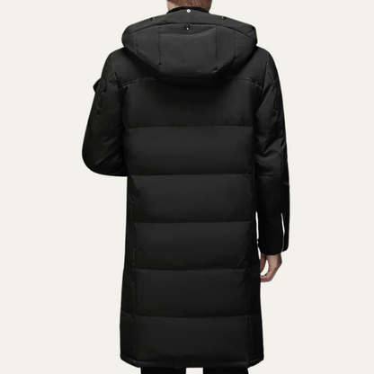 Warm Men's Black Parka Puffer Jacket with Hood