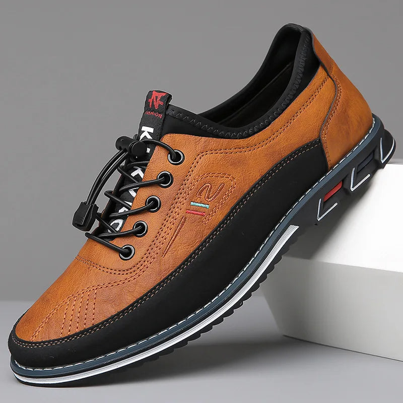 Comfortable Leather Walking Shoes with Elastic Laces