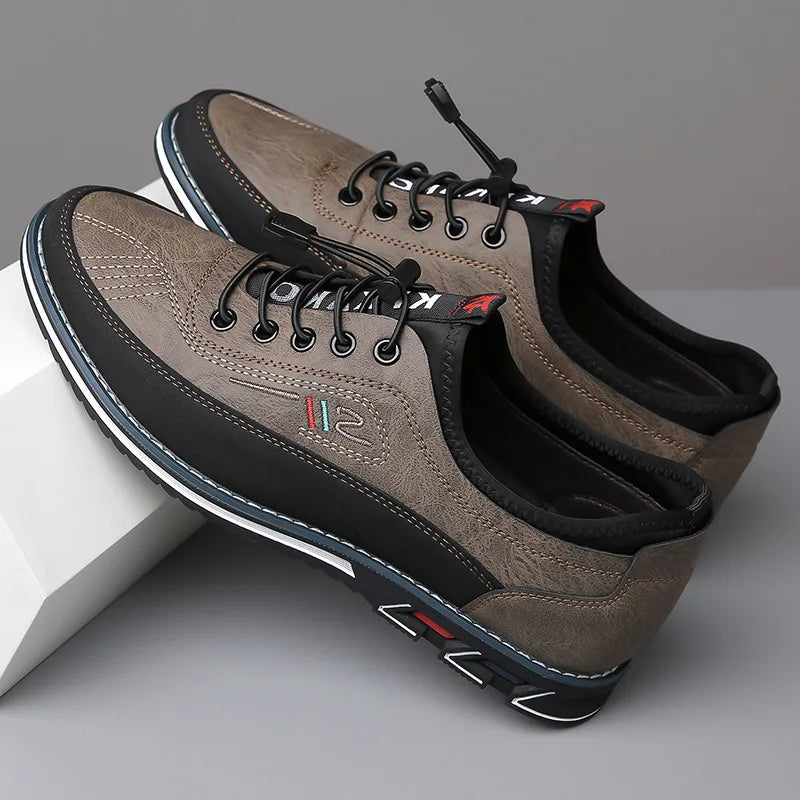 Comfortable Leather Walking Shoes with Elastic Laces - OutfitLondon