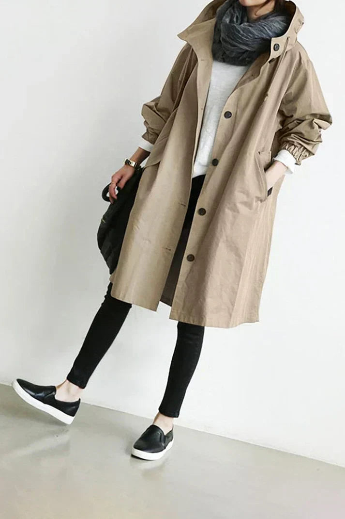 Waterproof Women's Trench Coat with Hood - Long & Warm