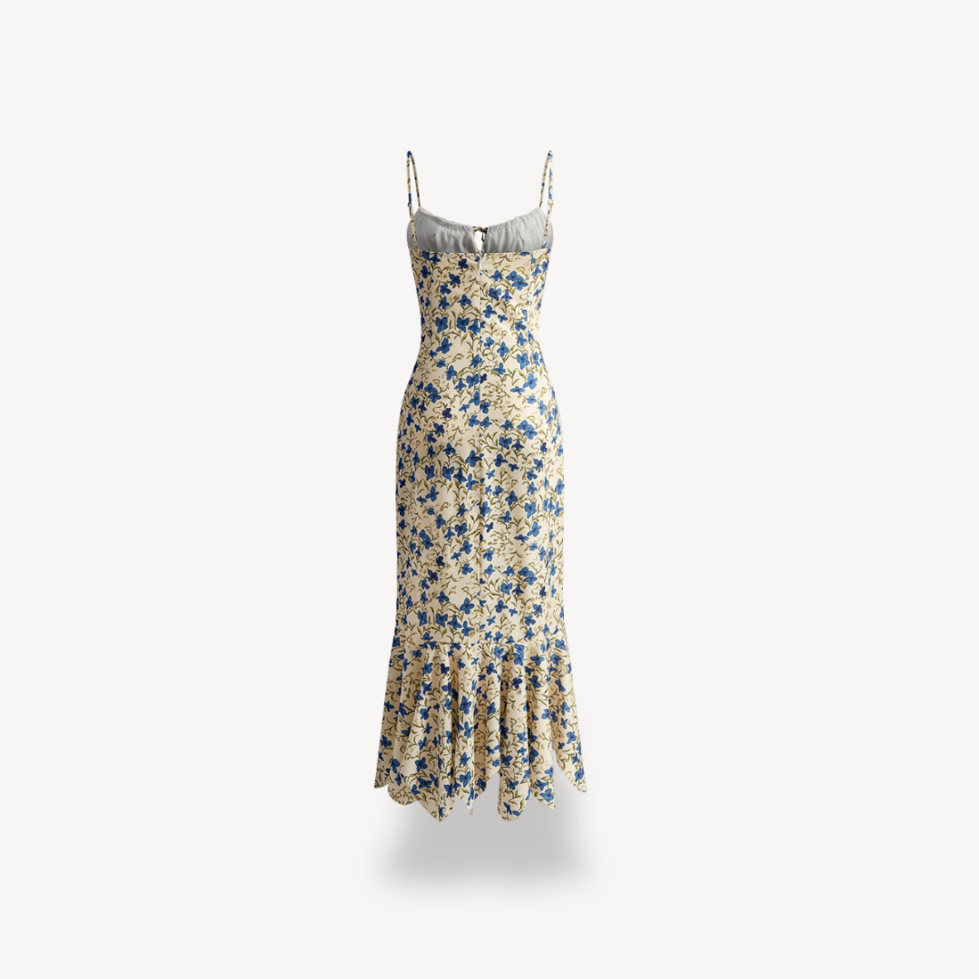 Lady's Navy and Cream Floral Long Dress