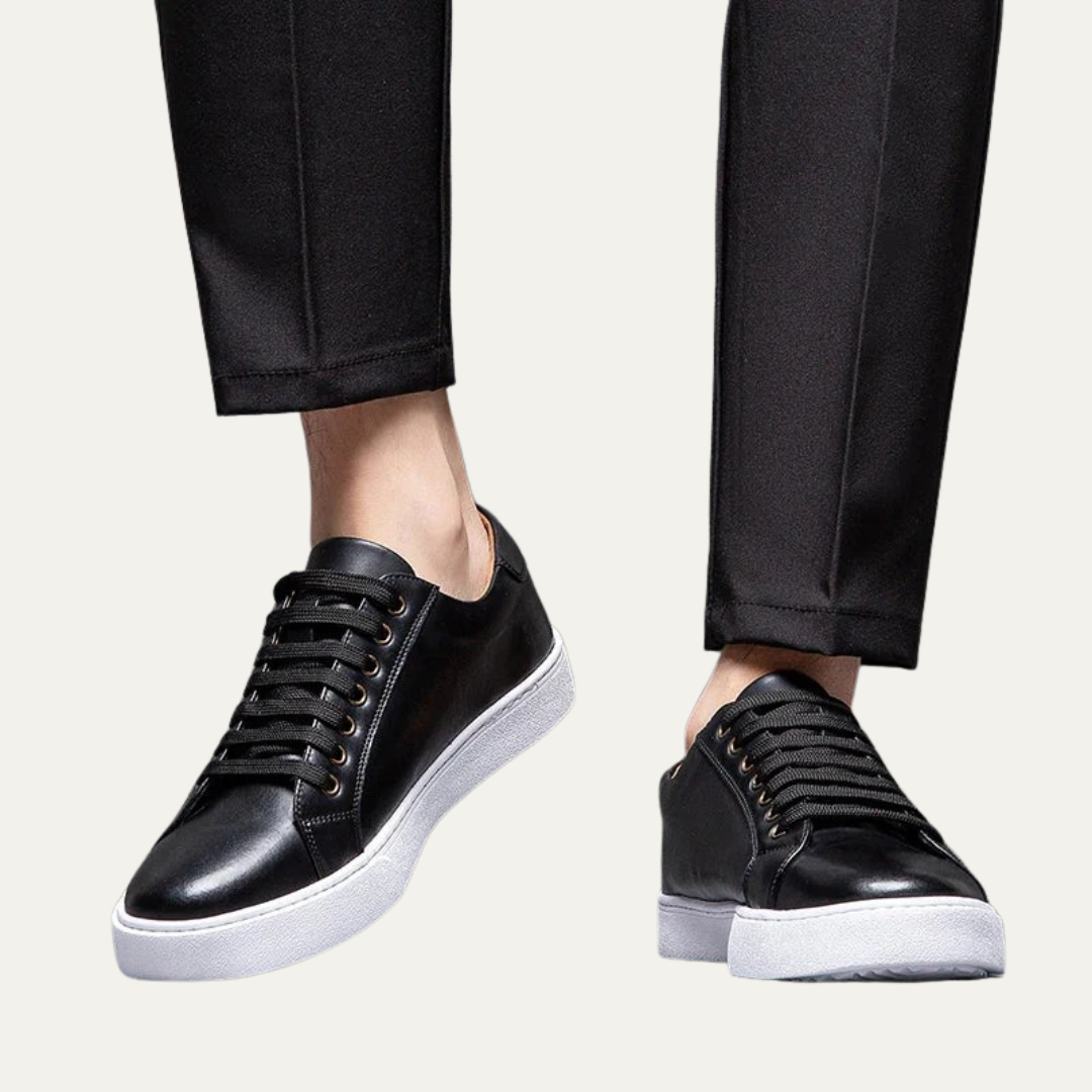 Classic Men's Low Top Leather Sneakers with Thick Sole
