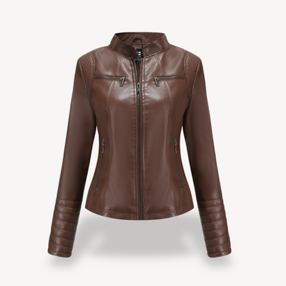 Vintage Style Faux Leather Biker Jacket for Women