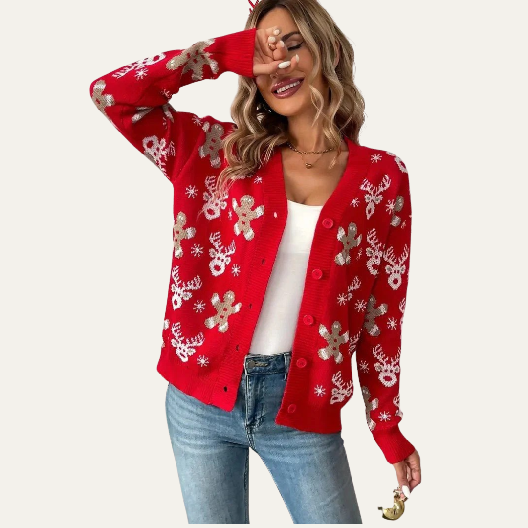 Holiday Red Cable Knit Button Sweater