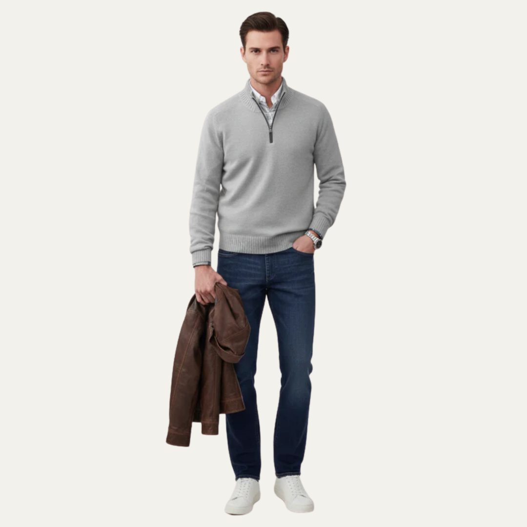 Men's Warm Crew Neck Quarter Zip Sweater