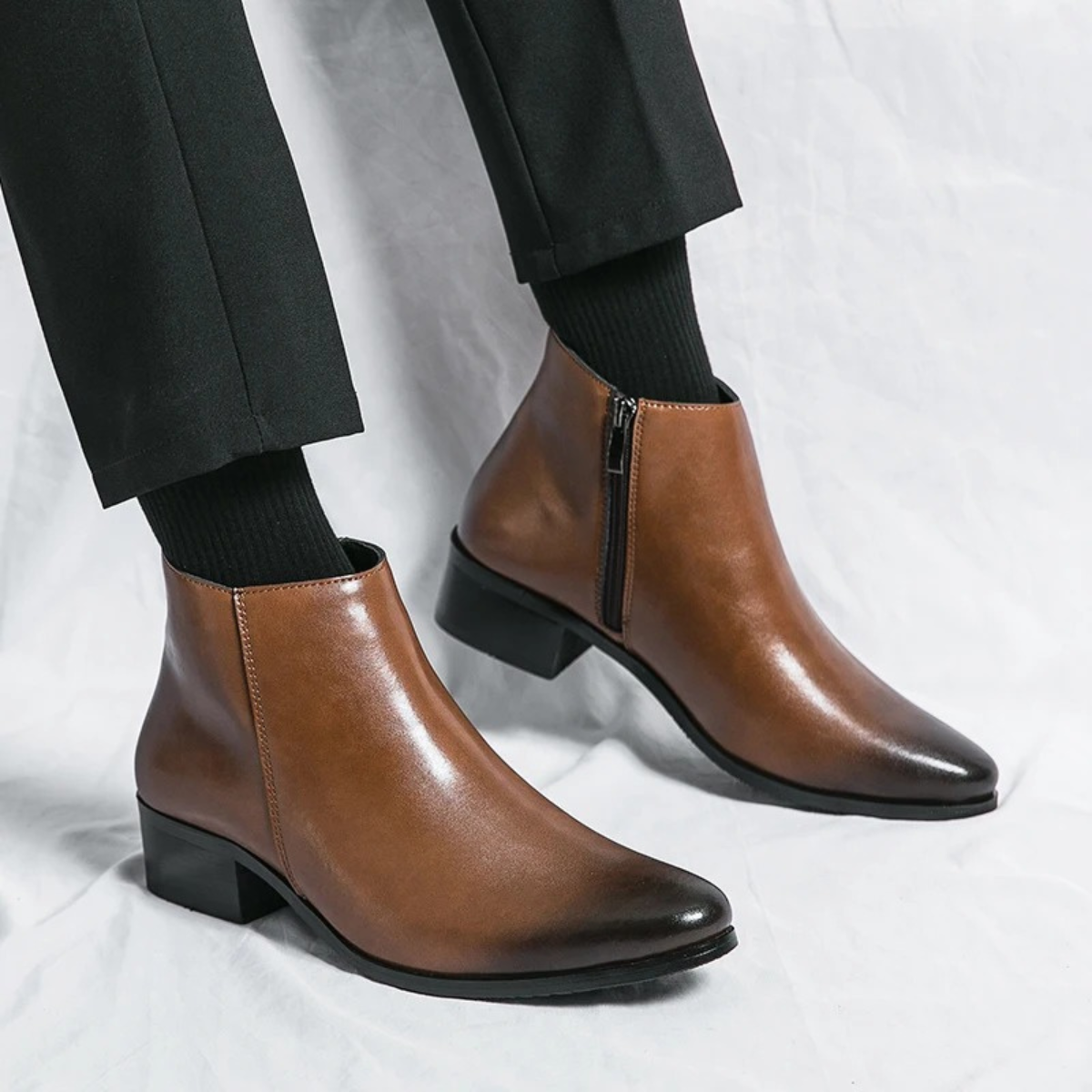 Elegant Men's Leather Ankle Dress Boots