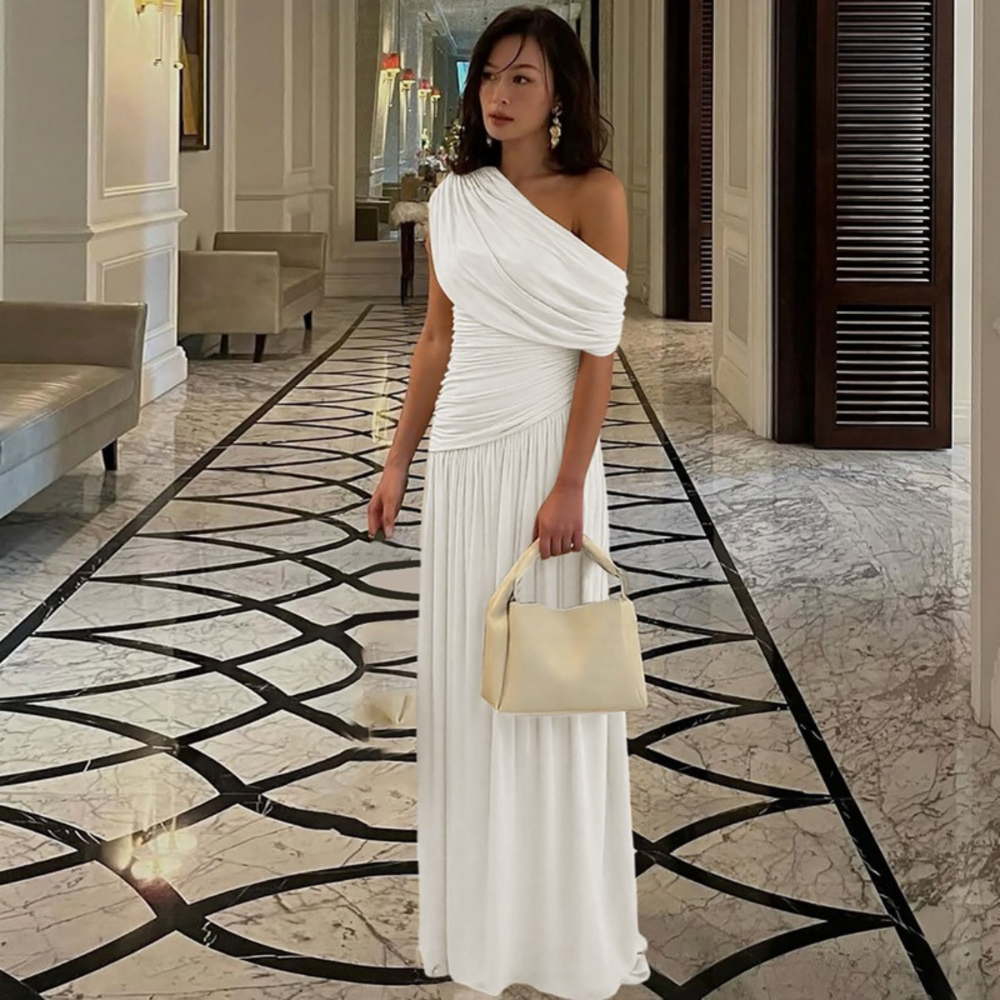 Stunning Asymmetrical Floor Length Evening Gown