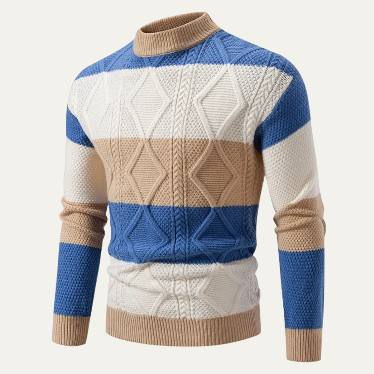 Colourful Patchwork Cable Knit Men's Sweater