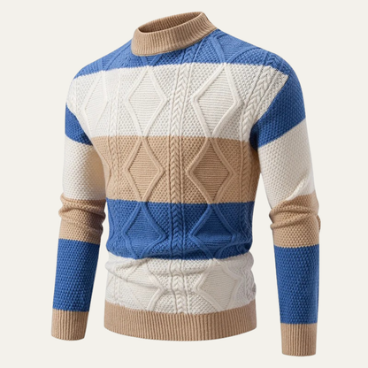 Colourful Patchwork Cable Knit Men's Sweater