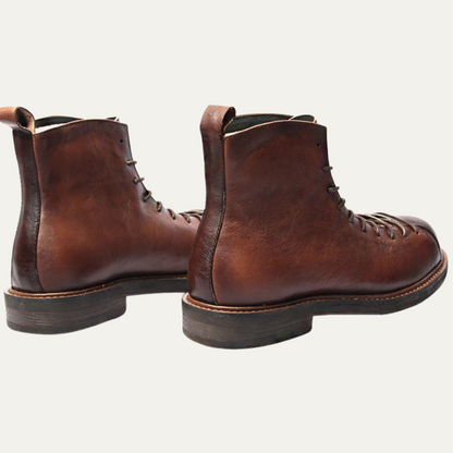 Rugged Men's Hiking Brown Leather Lace Boots