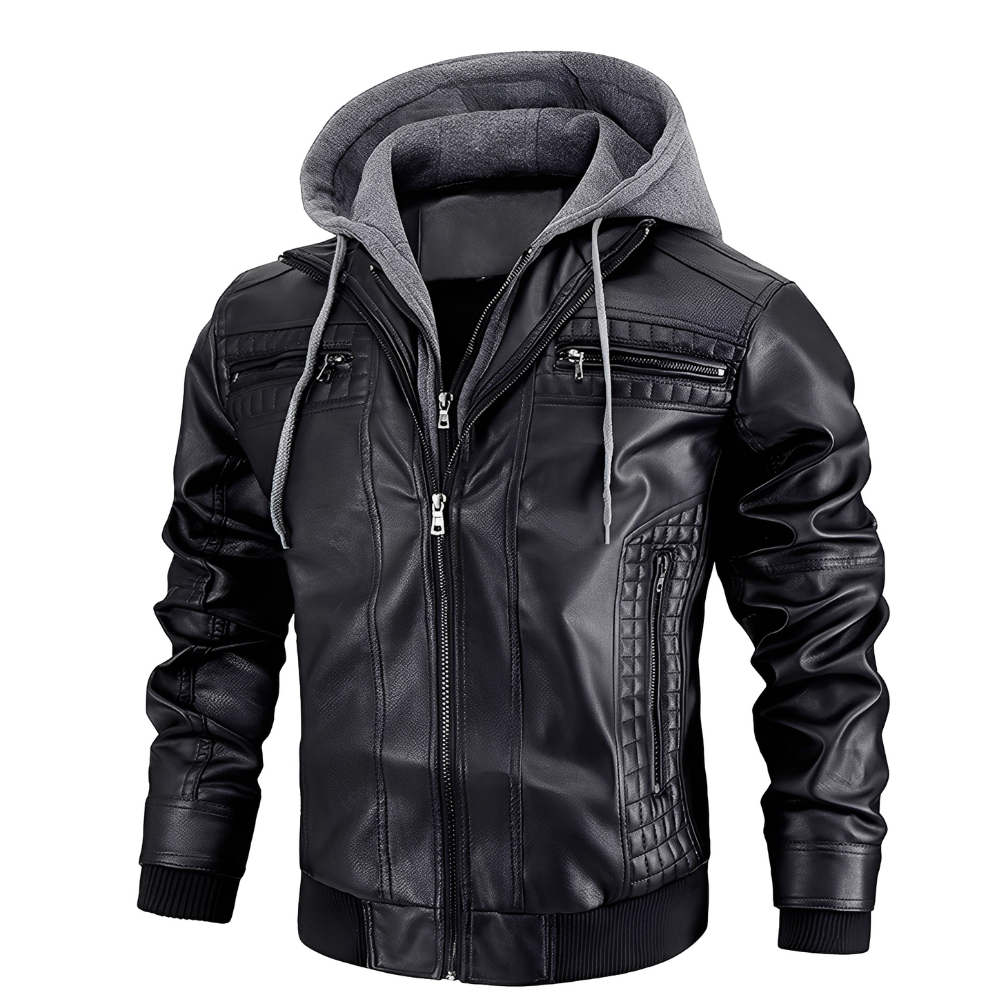 Vintage Biker Leather Jacket with Hood