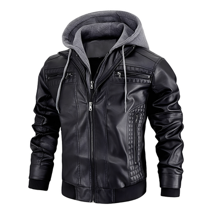 Vintage Biker Leather Jacket with Hood