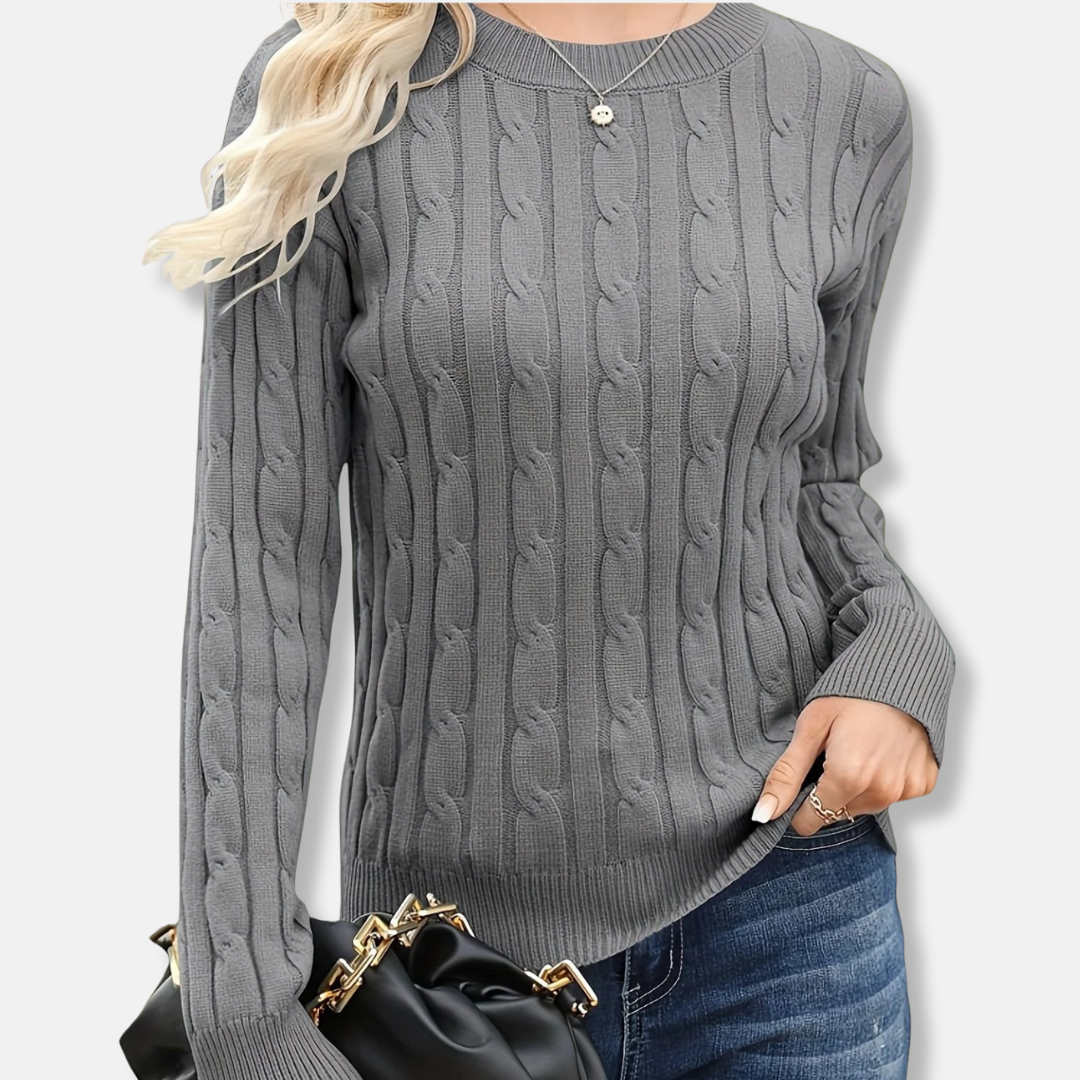 Cozy Women's Cable Knit Crew Neck Sweater