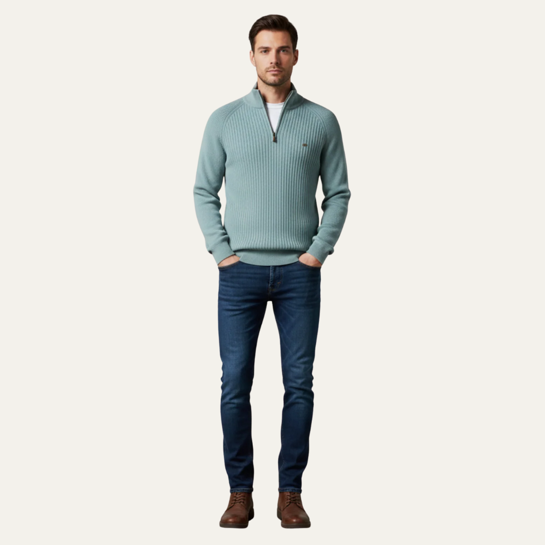 Thick Warm Crew Neck Quarter Zip Sweater