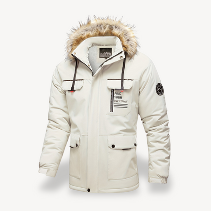 Warm Waterproof Puffer Coat with Removable Fur Hood