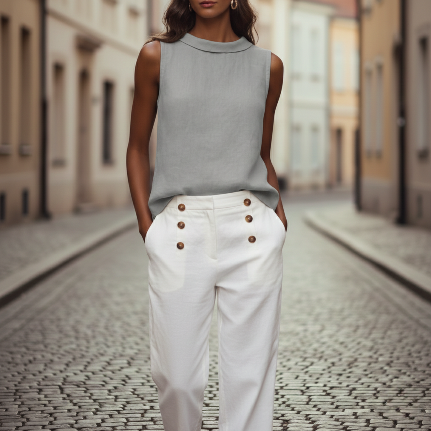 Elegant Tank Top Round Neck Office blouse