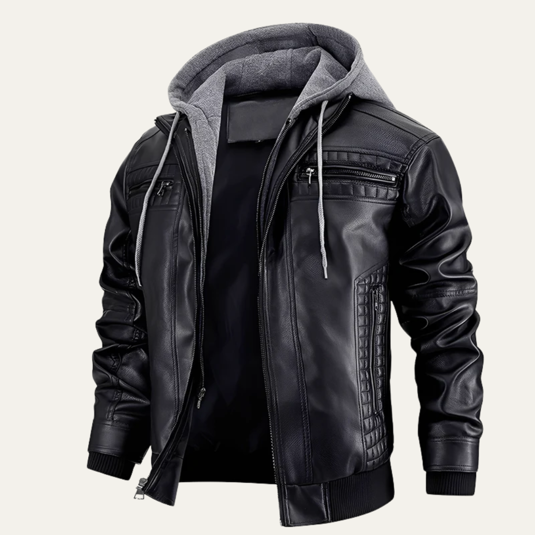 Men's Synthetic Biker Jacket with Hood