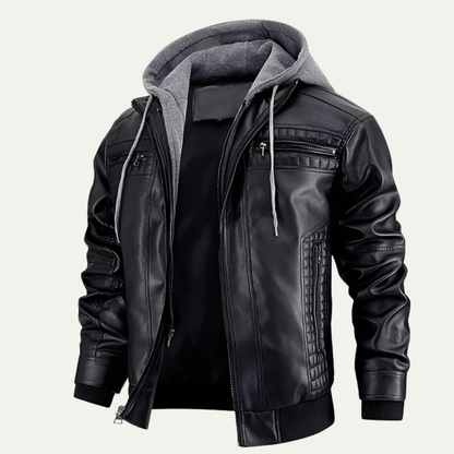 Men's Synthetic Biker Jacket with Hood