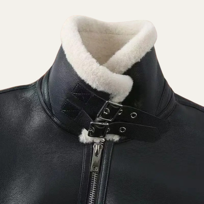 Warm Shearling Aviator Men's Winter Coat with Fleece Inside