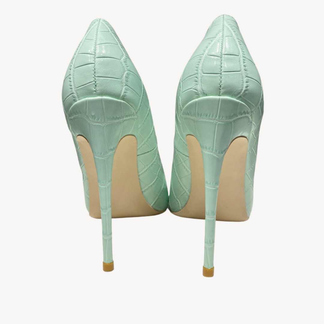 Comfortable Pastel Green Leather High Heels