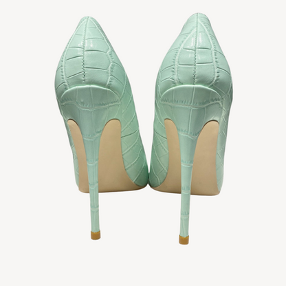 Comfortable Pastel Green Leather High Heels