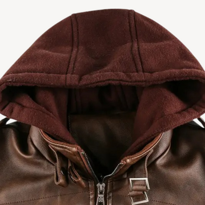 Men's Faux Leather Hooded Coat